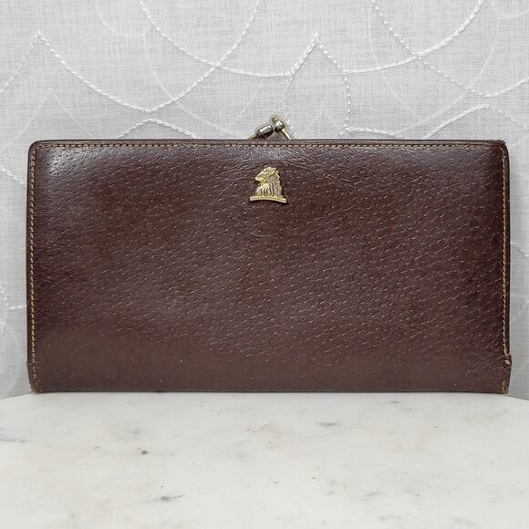 Vintage Mark Cross Checkbook Wallet 7" Brown Kiss Lock Bifold Soft Leather Italy - Picture 1 of 16